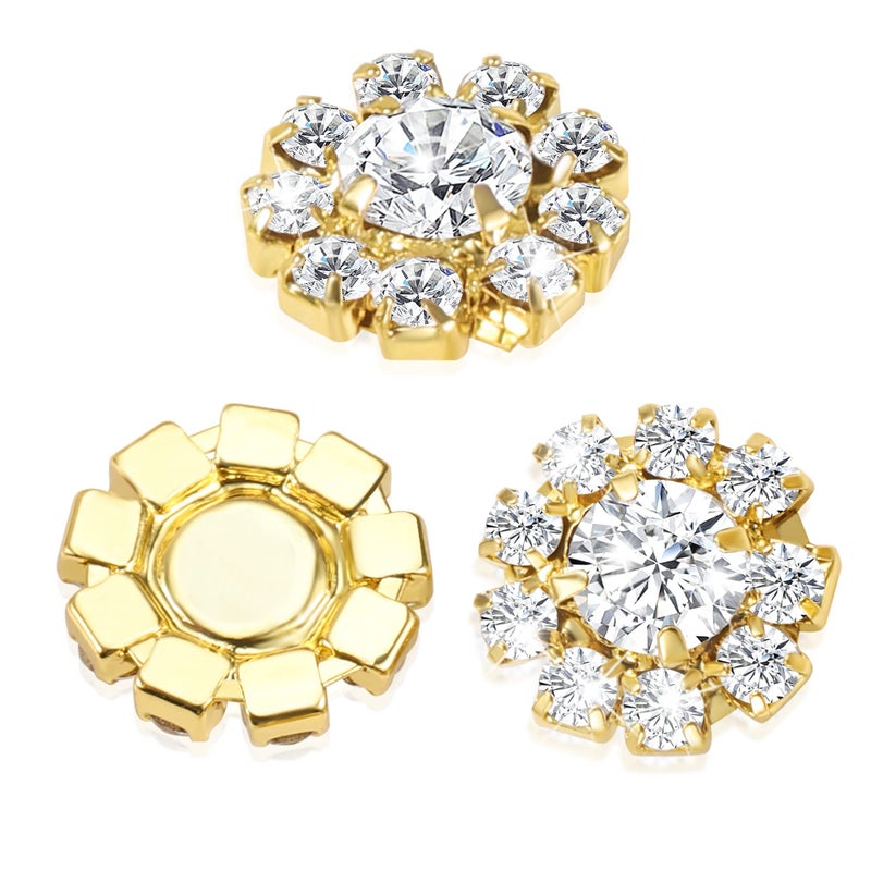 ALEXCRAFT Wholesale 24PCS 16MM Gold Plated Metal Clear Rhinestone Glass Buttons Embellishments Bulk for Craft (Flat) - Image 1